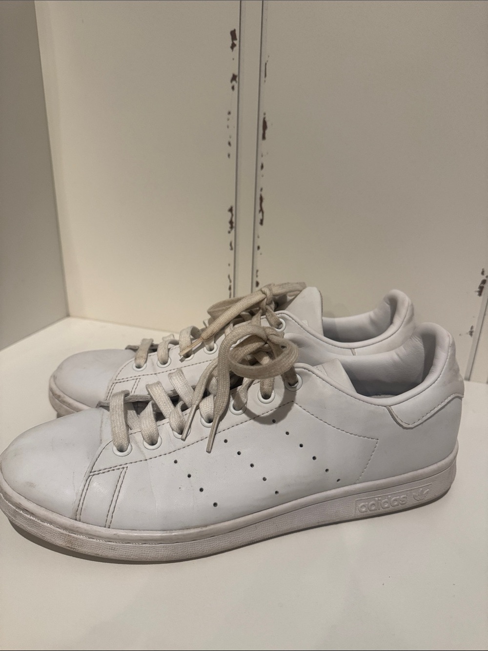 adidas White Low-Top Leather Sneakers Stan Smith prime green 10